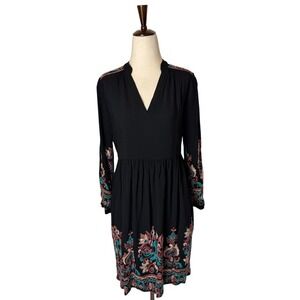 Anthropologie Floreat Avery Dress Women XS Black Embroidered Floral Mini Boho